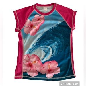 Xhilarati on Hawaiian Rash Guard Swim Shirt Short Sleeve Pink Blue Girl L 12